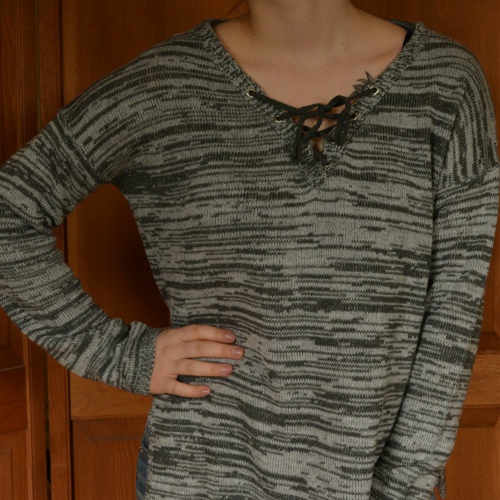 Cross Laced V-Neck Sweater